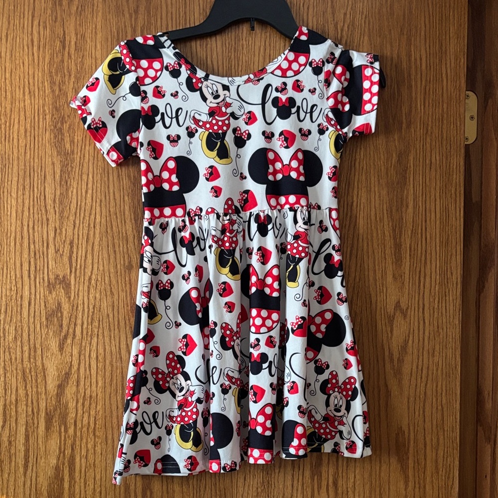 Charming Kids Dress with Minnie Mouse Print - Red, Black, and White